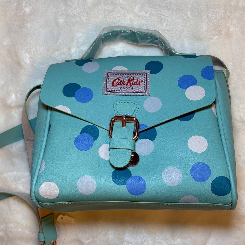 Cath Kidston Kids Polka Dot Crossbody Bag Light Blue Buckle Snap NEW